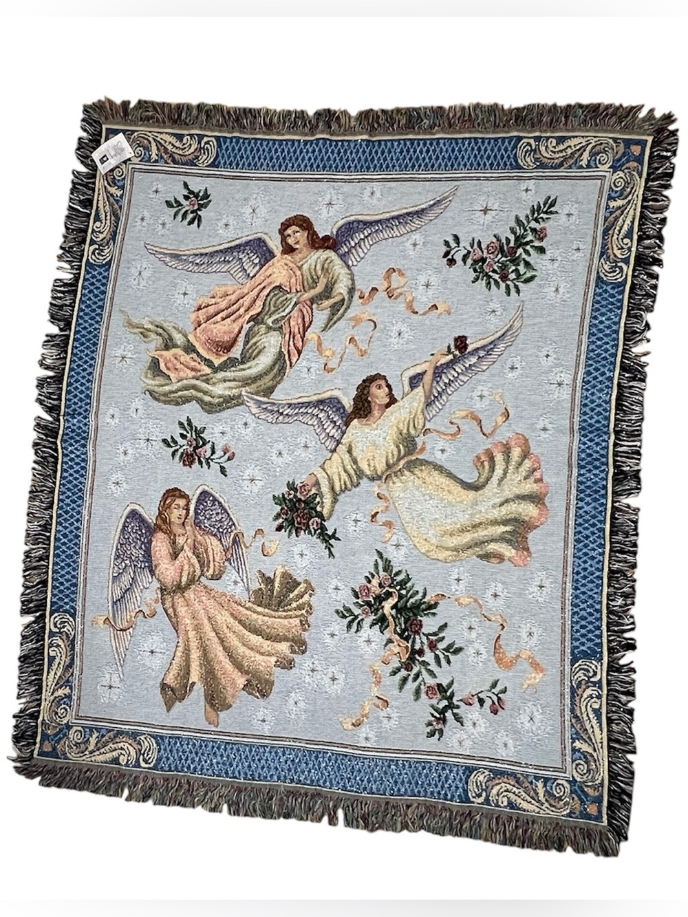 Made in USA Angels on High II Tapestry Throw Blanket Woven 50x60 Cottagecore